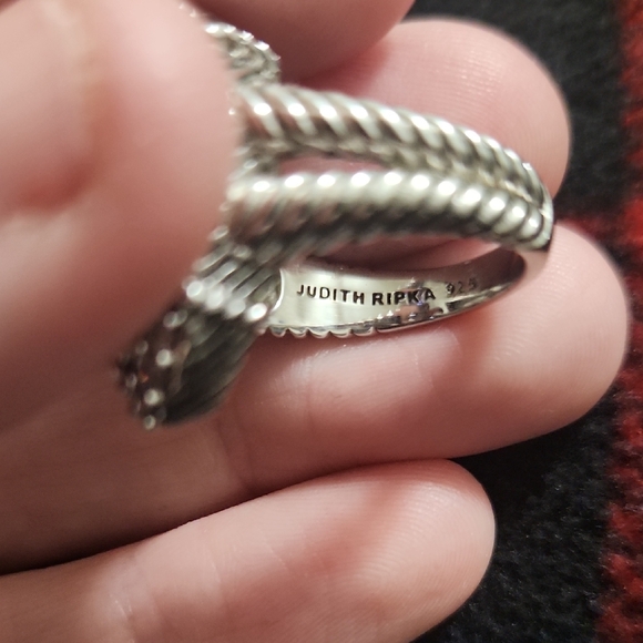 Judith Ripka Sterling Silver Ring with Blue Topaz Marquise Gem And Czs - Picture 6 of 9